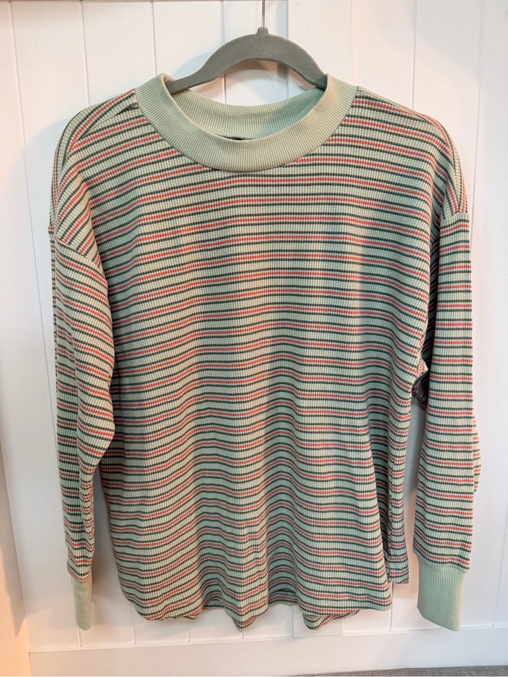 Sonoma Mint Green Striped Ribbed Crewneck Long Sleeve